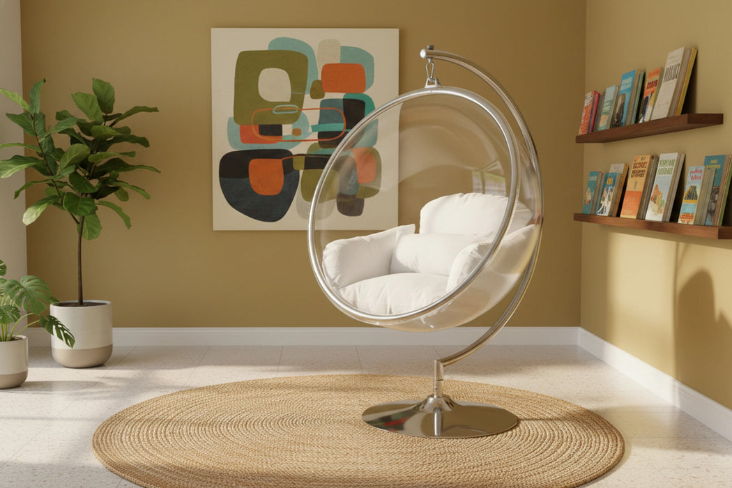 Luna White Durable Fabric Acrylic Swing Chair