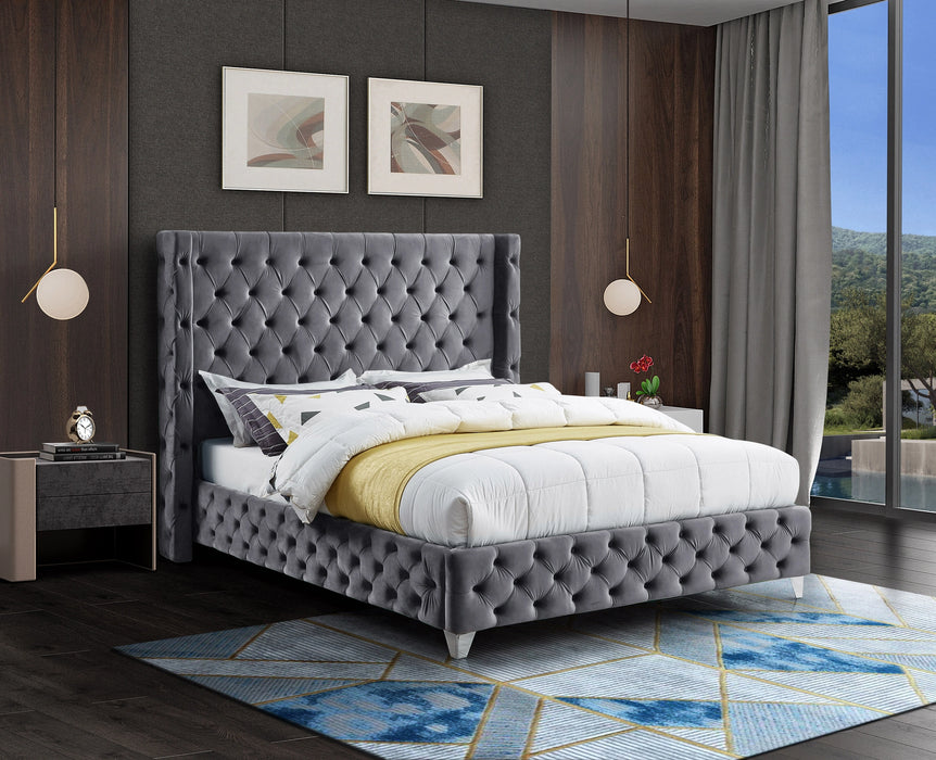 Savan Grey Velvet Queen Bed