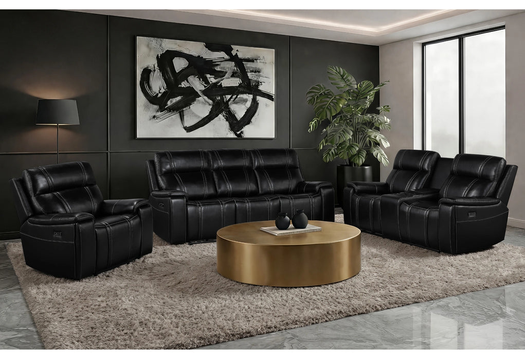 U8881/U8880 Black Leather Pwr Rec Sofa/Pwr Console Rec Loveseat