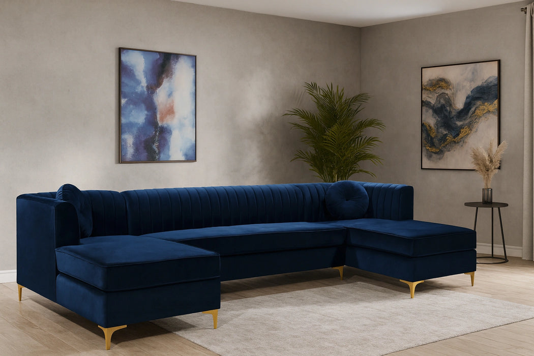 Graham Navy Velvet 3pc. Sectional