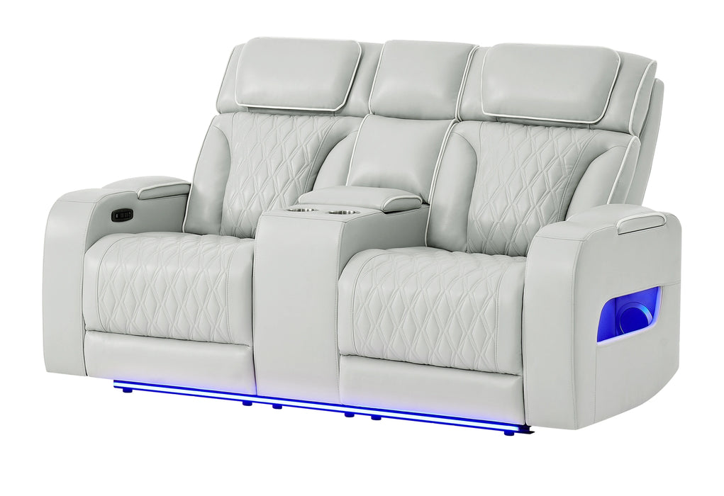 U8611 Blanche Pwr Con Rec Loveseat with PHR, LED and Speaker