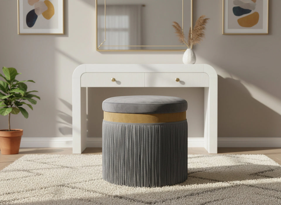 Yasmine Grey Velvet Ottoman/Stool