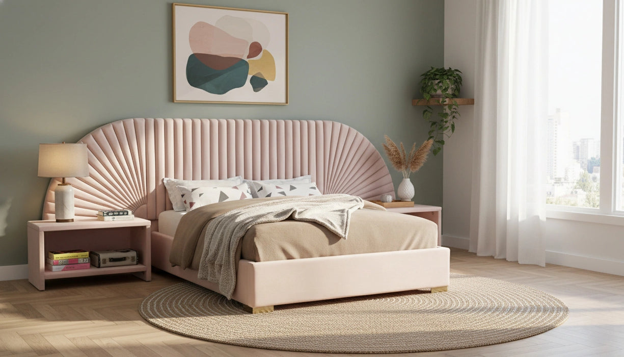 Cleo Pink Velvet King Bed (3 Boxes)