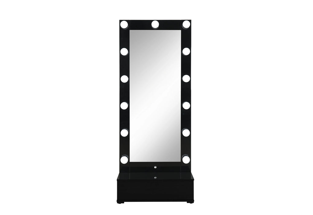 Ella Black Narrow Tall Mirror with Drawer and Speaker