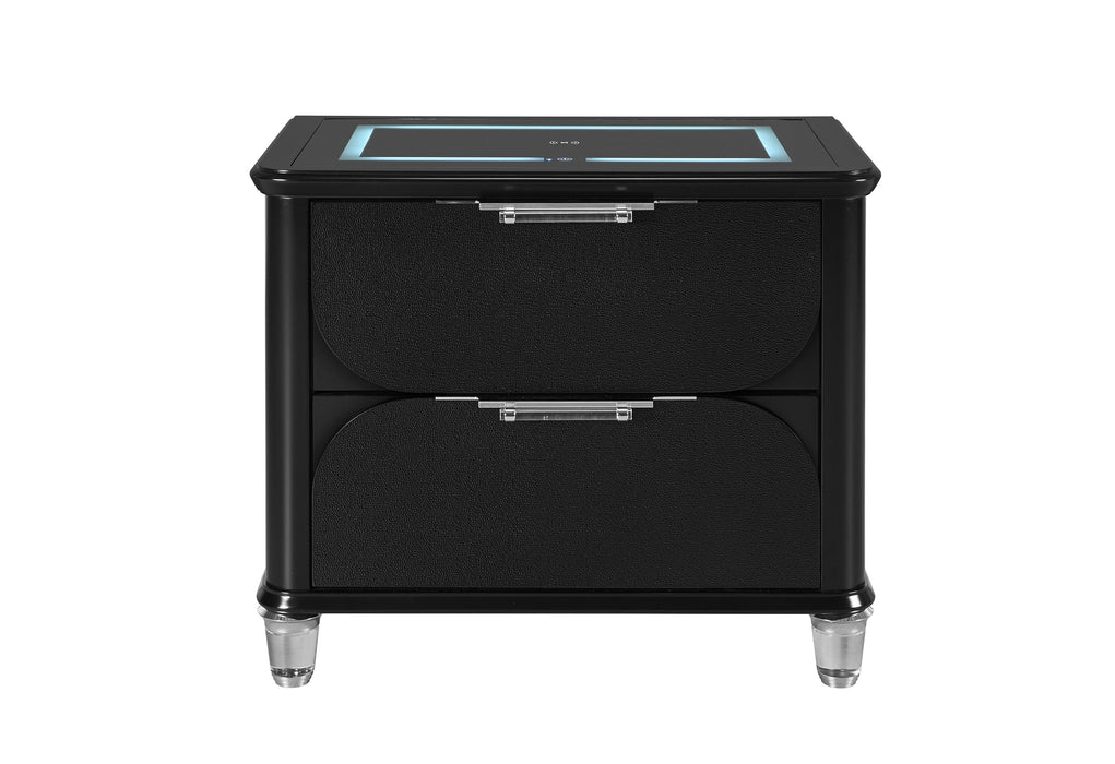 Lando Black Nightstand with Speaker and Wireless Charging Platform
