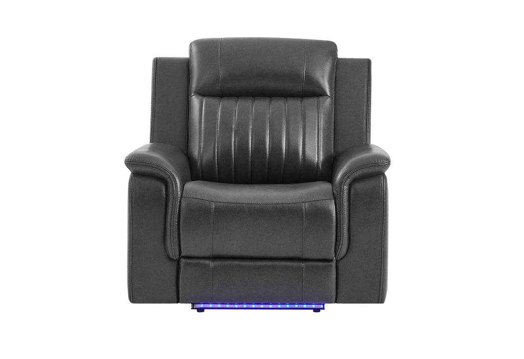 U8879 Charcoal Pwr Rec Sofa/Pwr Con Rec Loveseat W/LED & Gl Ss