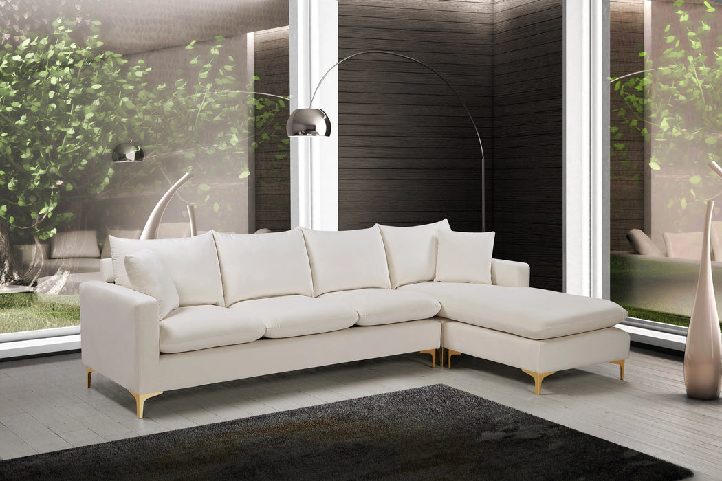Naomi Cream Velvet 2pc. Reversible Sectional