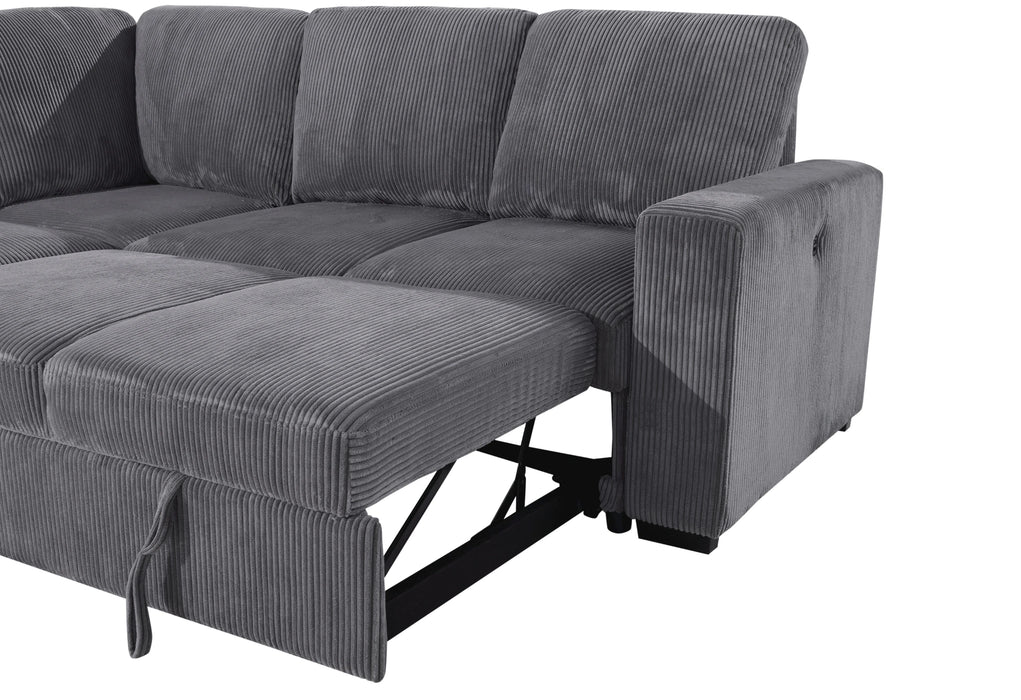 U2660 Grey Sectional W/O Chaise and W/ Pullout Sofa Bed