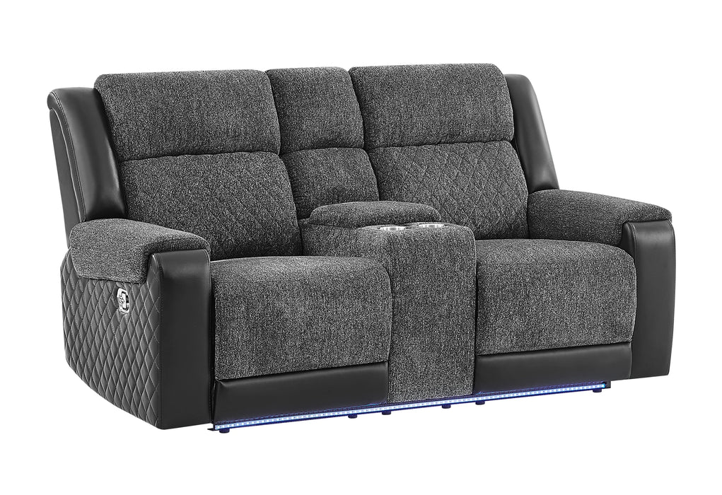 U5915 Grey/Black Console Rec Loveseat W/Immersive Sound & Blue LED