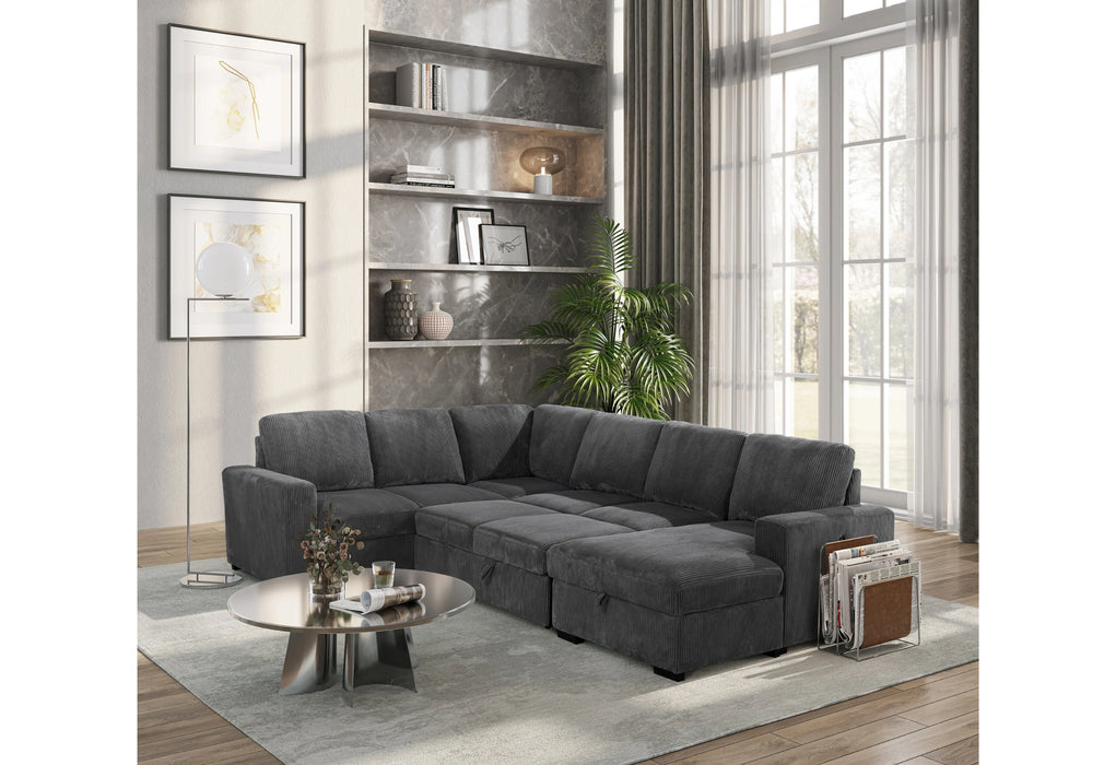 U2660 Grey Sectional W/Pull Out Sofa Bed