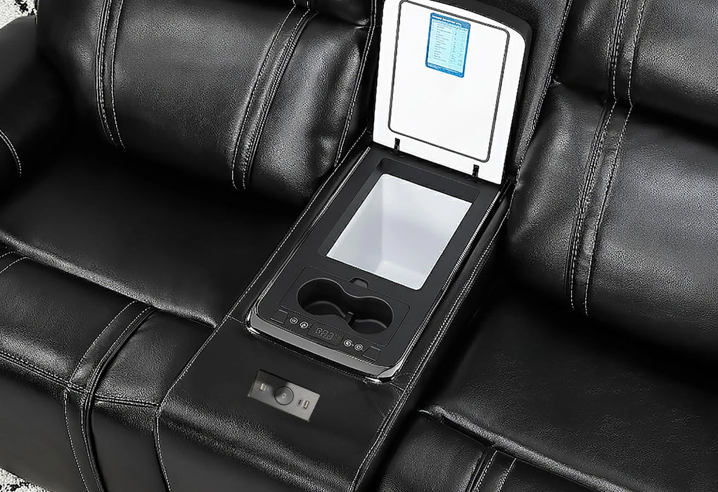 U8881/U8880 Black Leather Pwr Rec Sofa/Pwr Con Rec Loveseat/Pwr Rec