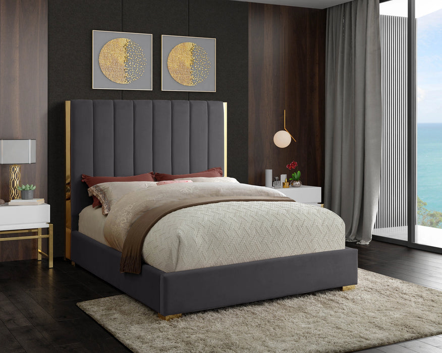 Becca Grey Velvet Queen Bed