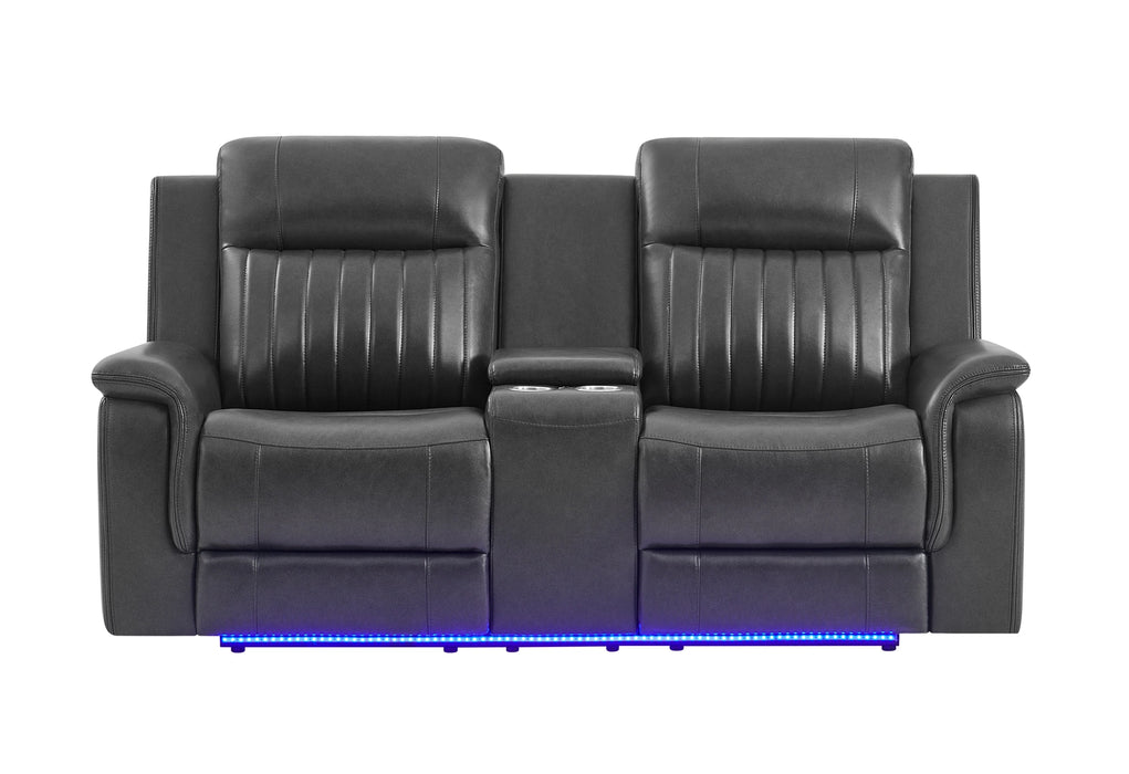 U8879 Charcoal Pwr Rec Sofa/Pwr Con Rec Loveseat/Pwr Rec W/LED & Gl Ss