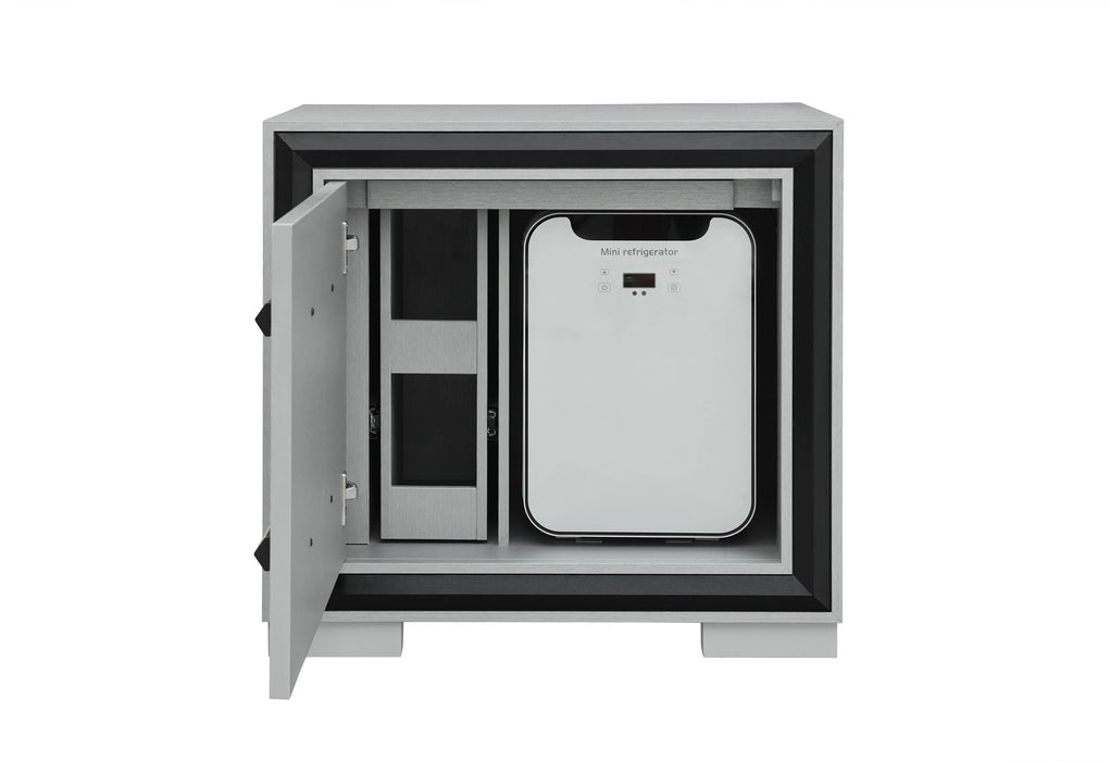 Amelia Grey/Black Nightstand with Cooler and Speaker