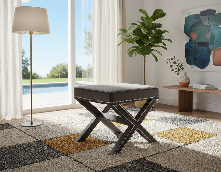 Nixon Grey Velvet Ottoman/Bench