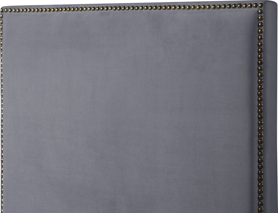 Harlie Grey Velvet Twin Bed