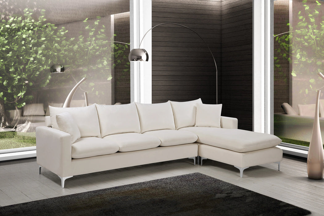 Naomi Cream Velvet 2pc. Reversible Sectional