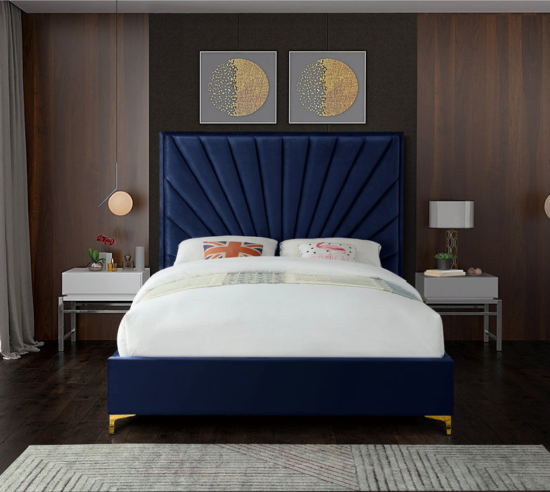Eclipse Navy Velvet Queen Bed