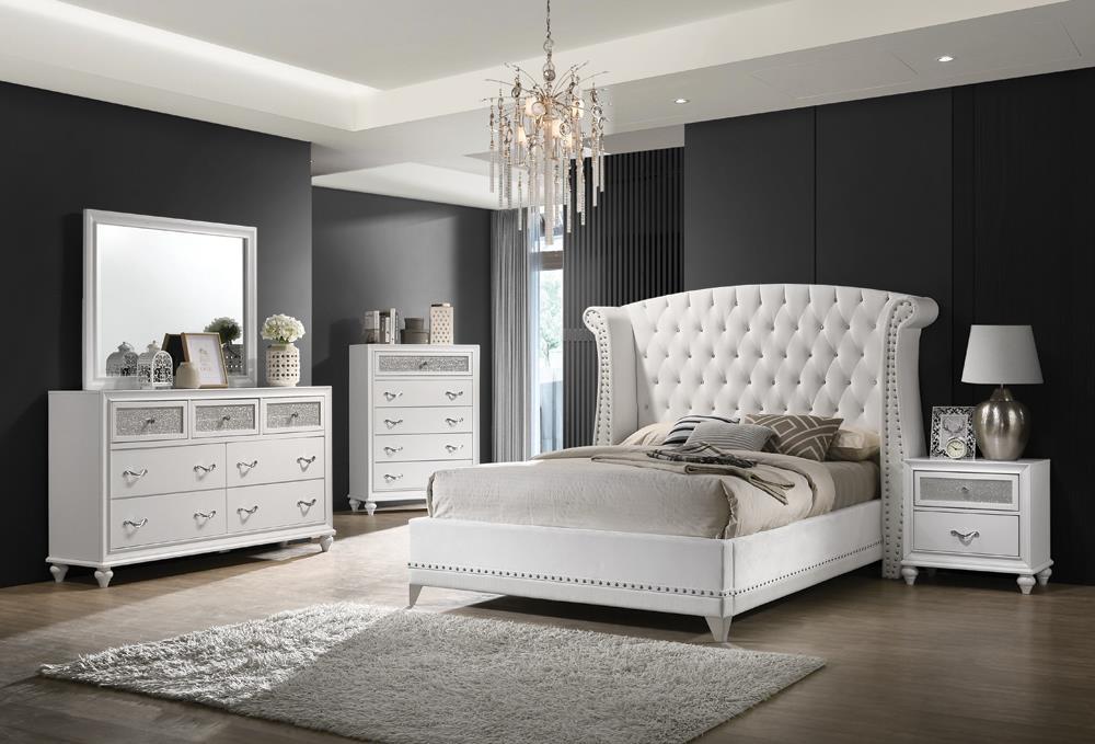 Barzini Eastern King Wingback Tufted Bed White