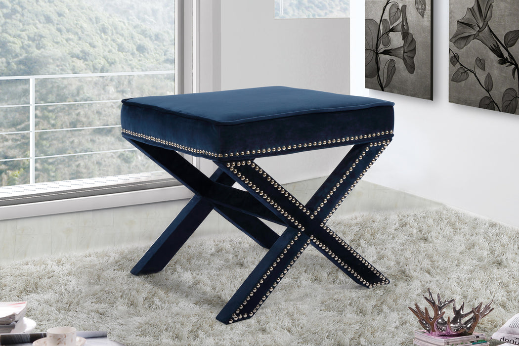 Nixon Navy Velvet Ottoman/Bench - D&N Furniture (PA)