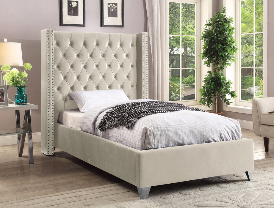 Aiden Cream Velvet Twin Bed - D&N Furniture (PA)