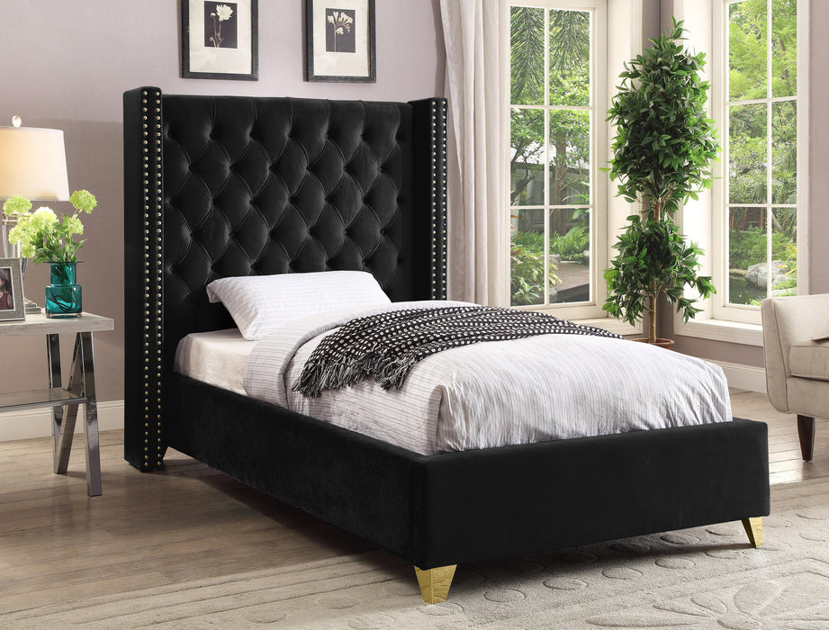 Barolo Black Velvet Twin Bed - D&N Furniture (PA)