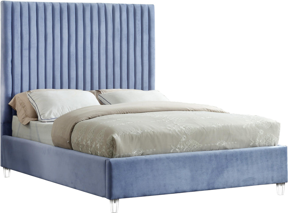 Candace Sky Blue Velvet Queen Bed