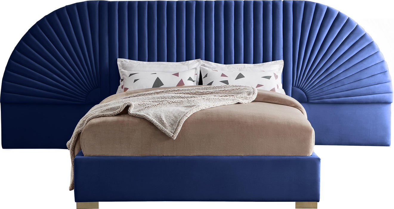 Cleo Navy Velvet Queen Bed (3 Boxes)
