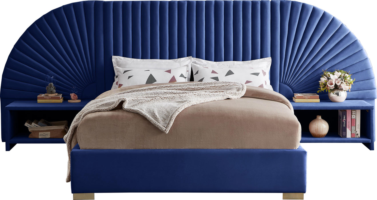 Cleo Navy Velvet Queen Bed (3 Boxes)