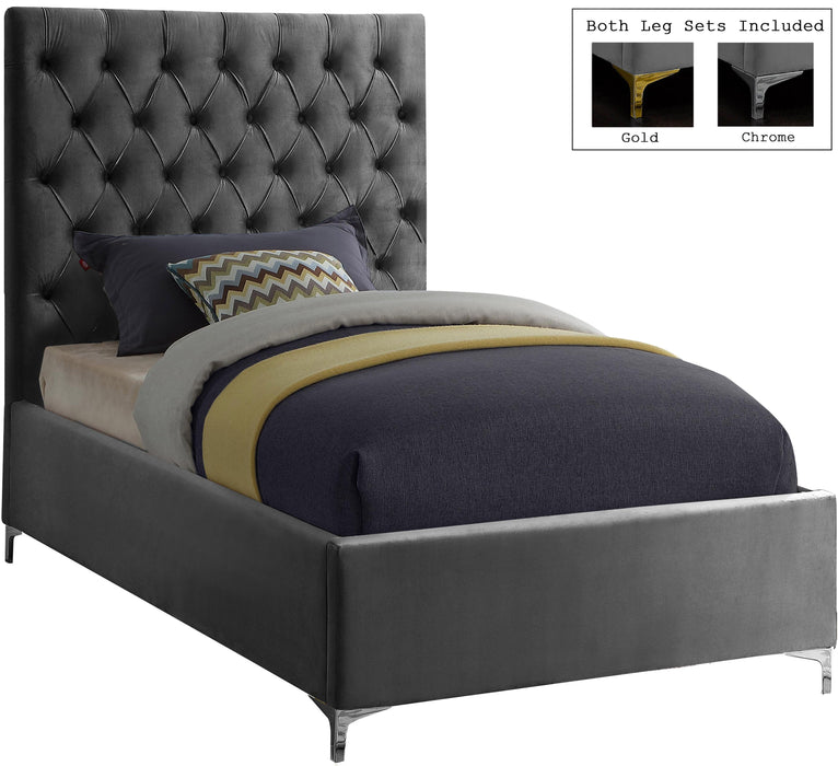 Cruz Grey Velvet Twin Bed - D&N Furniture (PA)