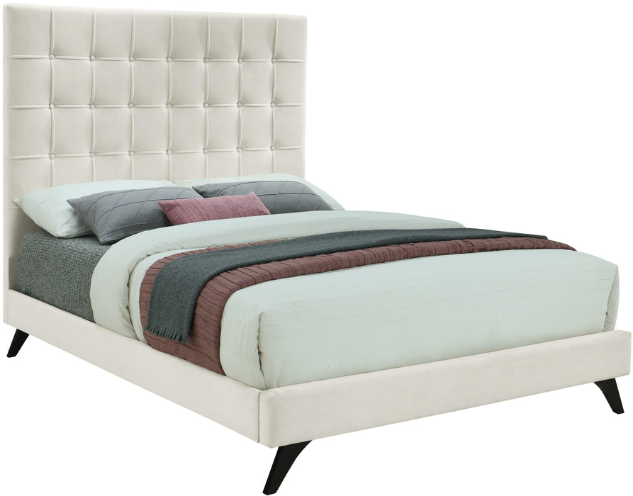 Elly Cream Velvet Queen Bed