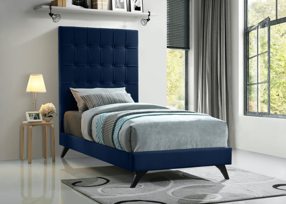 Elly Navy Velvet Twin Bed