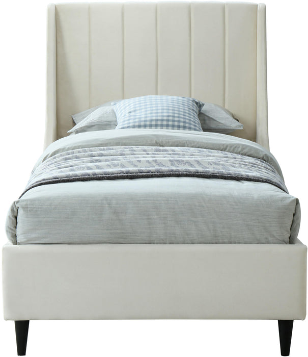 Eva Cream Velvet Twin Bed - D&N Furniture (PA)