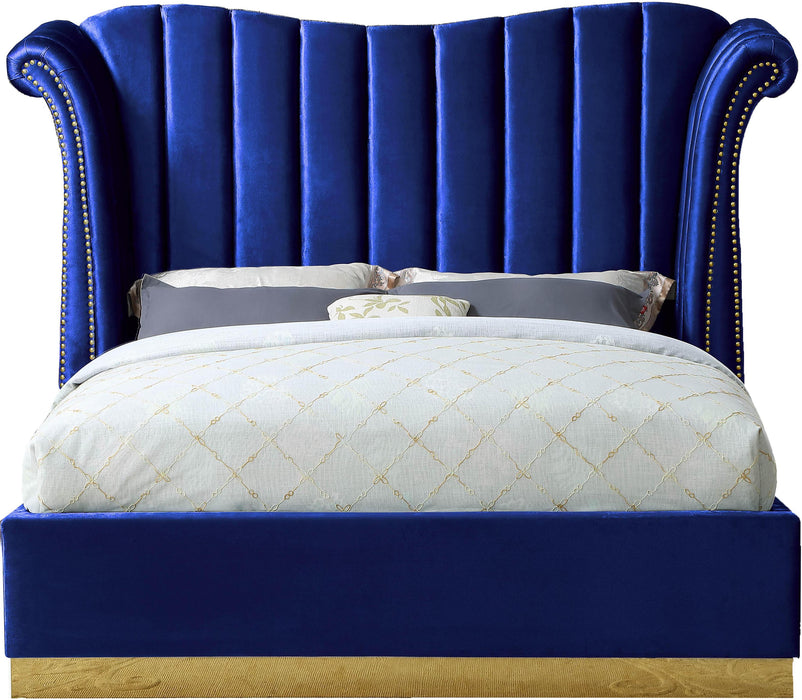 Flora Navy Velvet King Bed (3 Boxes) - D&N Furniture (PA)