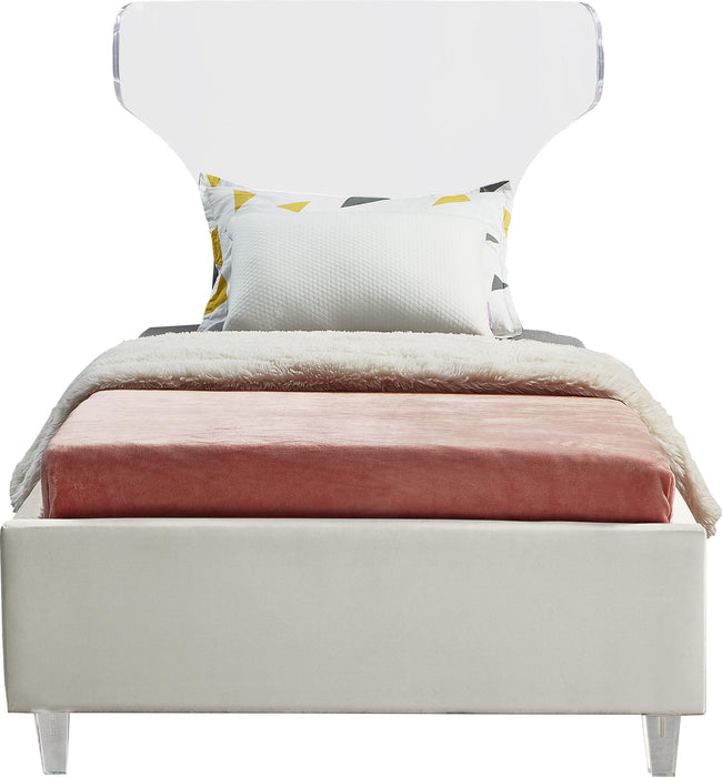 Ghost Cream Velvet Twin Bed - D&N Furniture (PA)