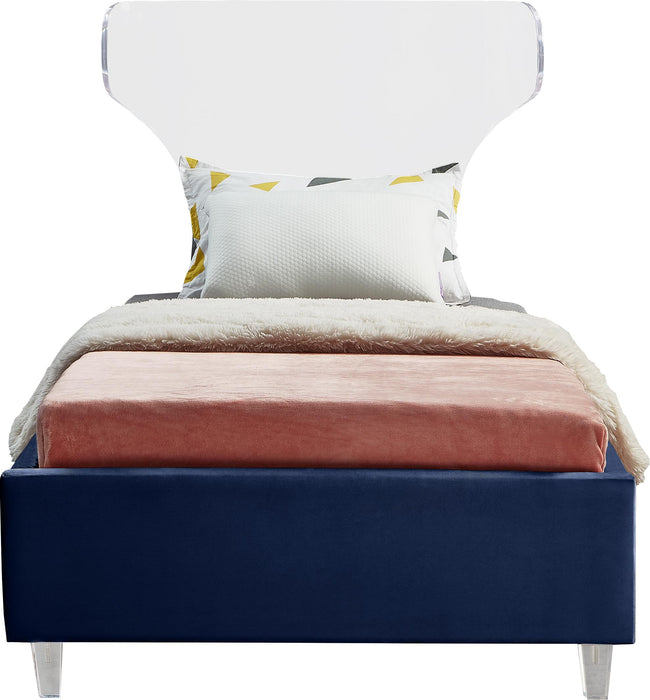 Ghost Navy Velvet Twin Bed