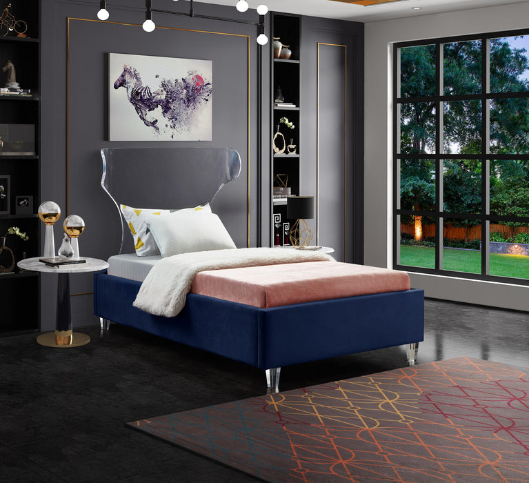 Ghost Navy Velvet Twin Bed - D&N Furniture (PA)