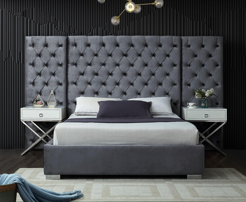 Grande Grey Velvet King Bed (3 Boxes) - D&N Furniture (PA)