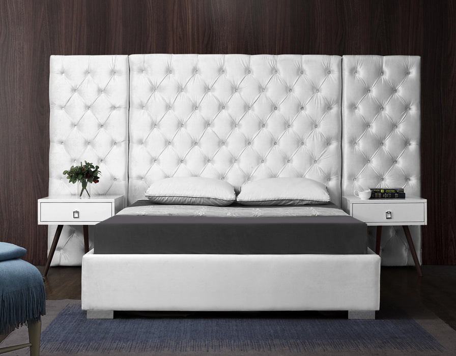 Grande White Velvet King Bed (3 Boxes) - D&N Furniture (PA)
