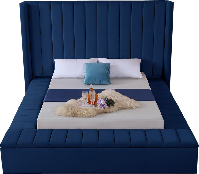 Kiki Navy Velvet King Bed (3 Boxes)