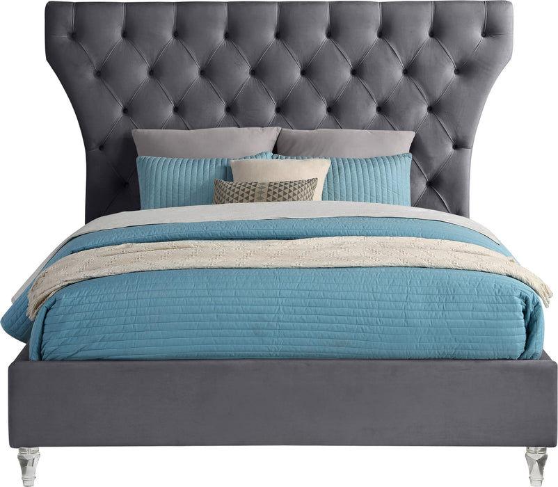 Kira Grey Velvet King Bed - D&N Furniture (PA)