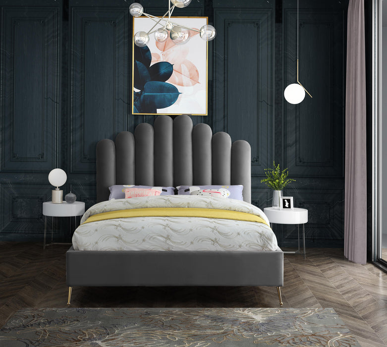 Lily Grey Velvet Queen Bed