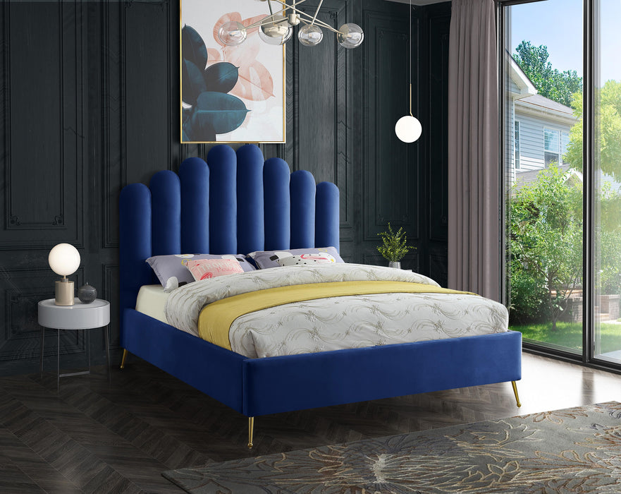 Lily Navy Velvet Queen Bed