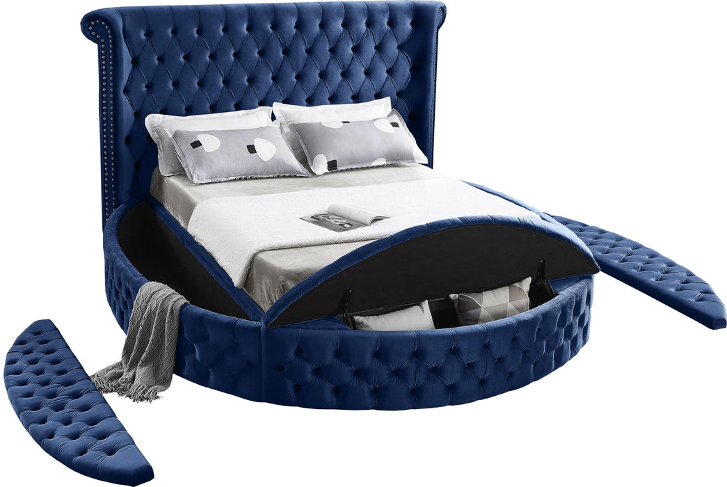 Luxus Navy Velvet Full Bed (3 Boxes) - D&N Furniture (PA)