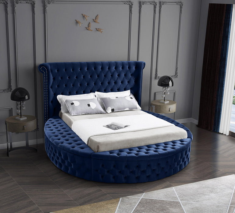 Luxus Navy Velvet King Bed (3 Boxes) - D&N Furniture (PA)
