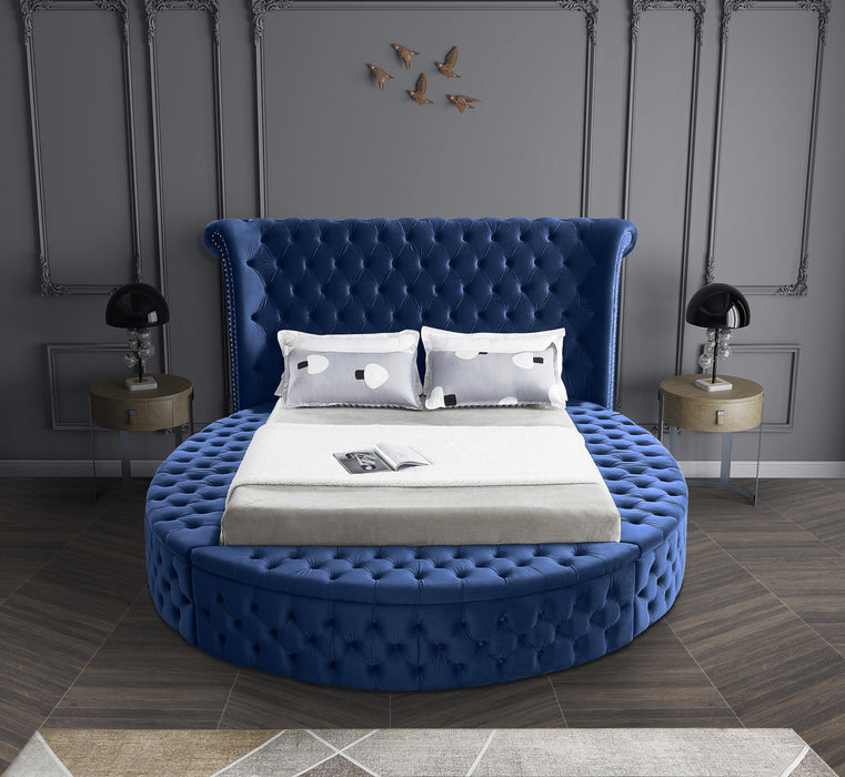 Luxus Navy Velvet King Bed (3 Boxes) - D&N Furniture (PA)