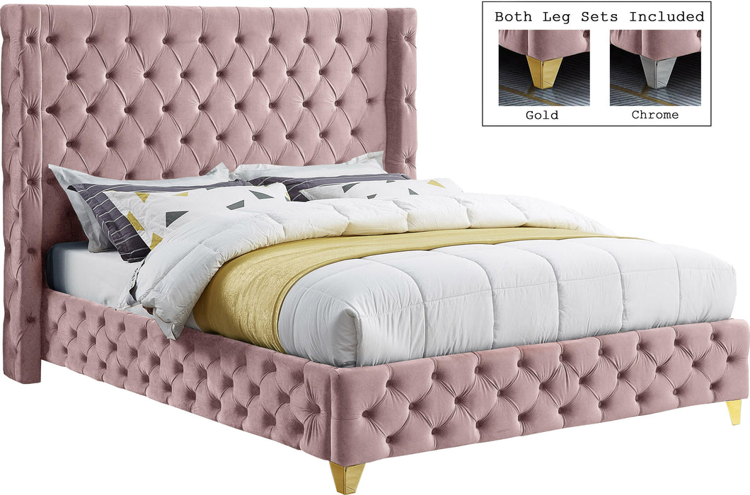 Savan Pink Velvet Queen Bed