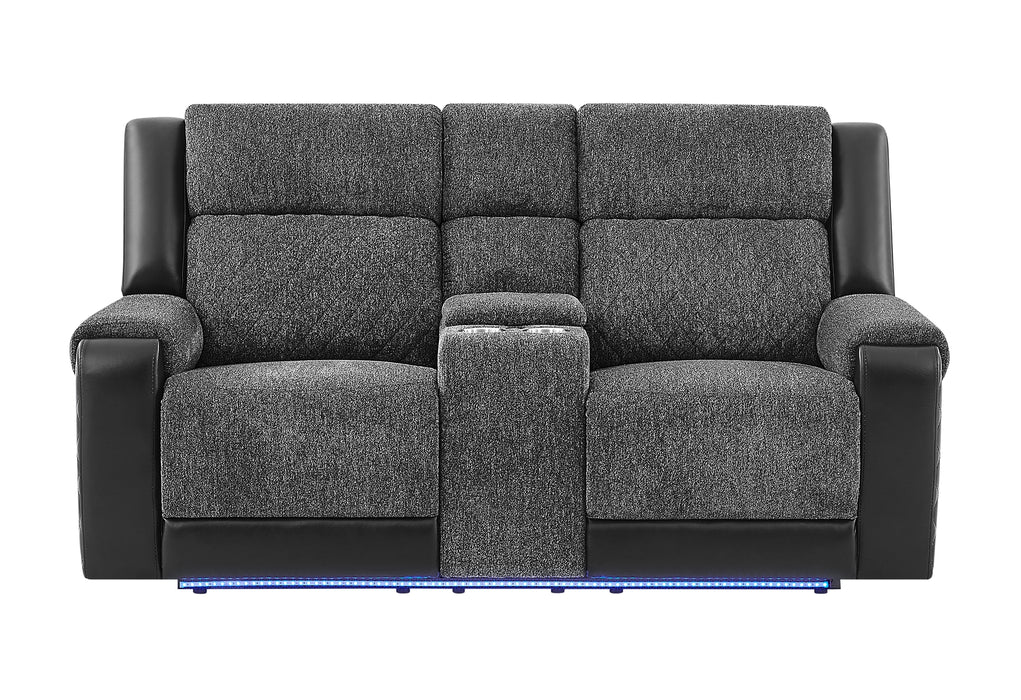 U5915 Grey/Black Console Rec Loveseat W/Immersive Sound & Blue LED