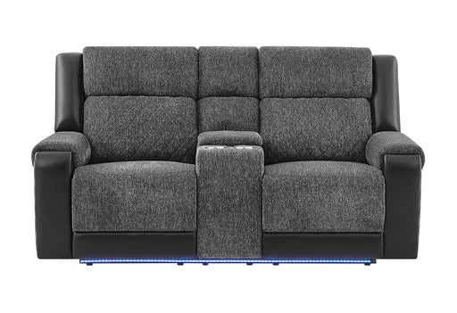 U5915 Grey/Black Console Rec Loveseat W/Immersive Sound & Blue LED