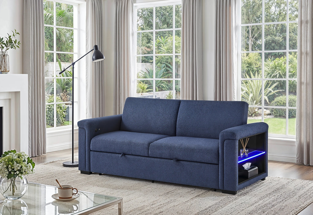 U0211 Navy Pull Out Sofa Bed with LED Acrylic Shelves and Speakers